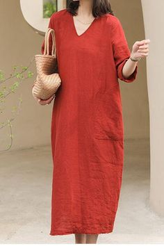 V Neck Summer Women Linen Dresses Washed Soft Linen Summer Dresses Short Sleeve Women Dresses 97292 Linen Summer Dresses, Summer Dresses Short, Linen Dress Summer, Dresses Short Sleeve, Fancy Frocks, Linen Dress Women, Linen Summer, Summer Linen Dresses, Wool Coat Women