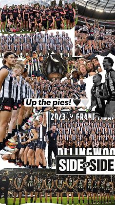 a collage of photos from the 2012 afl side by side football teams in black and white