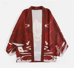 Kitsune Kimono, Red Haori, Japanese Kimono Traditional, Japanese Style Clothing, Kimono Traditional, Streetwear Coat, Kitsune Mask, Kimono Shirt, Cardigan Kimono