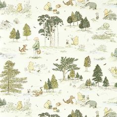 winnie the pooh wallpaper with trees and animals