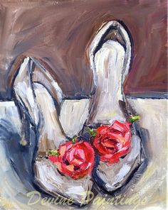 a painting of a pair of shoes with roses on them