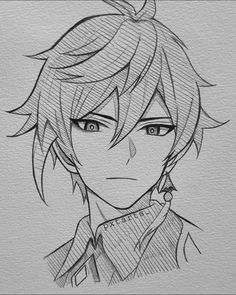 a drawing of an anime character with long hair and blue eyes, wearing a tie