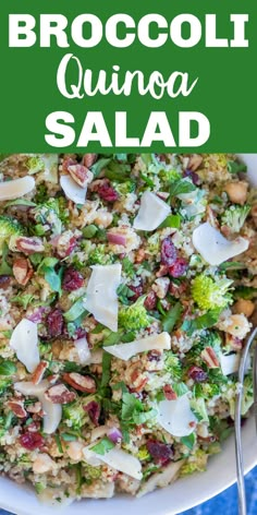 broccoli quinoa salad with cranberries and parmesan cheese