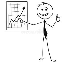 a cartoon man pointing at a chart on the wall royalty illustration for business and finance