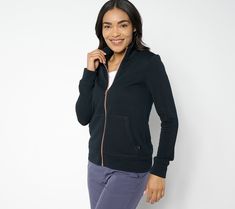 Functional style and plush comfort meet your active lifestyle -- wherever you're headed -- in this soft knit jacket from Skechers. A split kangaroo front pocket lends sporty style while the mock collar give this zip-front jacket more structure. From tennis and pickleball courts to countless errand-running, you're ready to go in style. From Skechers. Pickleball Courts, Pickleball Court, Functional Style, Bold Black, Active Lifestyle, Knit Jacket, Sporty Style, Pickleball, Soft Knits