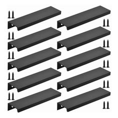 black plastic shelfs with screw holes and nails on the bottom, set of 10