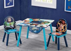 children's table and chairs with toy cars on them