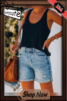 Ripped Hole Denim Shorts Casual Ripped Jean Shorts For Day Out, Casual Dark Wash Jean Shorts For Day Out, Dark Wash Jean Shorts For Everyday Summer Wear, Everyday Dark Wash Jean Shorts For Summer, Denim Shorts, Shop Now