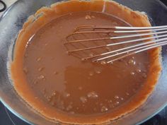 the chocolate is being whisked into the batter