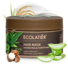 PRICES MAY VARY. Hydrating Hair Mask with Organic Aloe Vera Juice, rich in vitamins and amino acids, deeply moisturizes, strengthens hair, and promotes healthy growth for dry and damaged hair. Formulated with Shea Butter, this hair mask nourishes the scalp, promotes hair growth, & restores strength and shine to dry, frizzy, & curly hair. Ideal as a hair hair masks for growth and thickness. Rice Proteins naturally fill and strengthen the hair structure from root to tip, providing intense nutrition and protection against breakage and damage, making it one of the best hair masks. ECOLATIER Organic Aloe Vera Hair Mask penetrates deeply, restoring hair along its length. This organic hair mask with aloe vera juice leaves hair smooth, shiny, and easy to manage. Safe for all hair types, this vegan Hair Mask With Aloe Vera, Dry Frizzy Curly Hair, Vegan Hair Mask, Organic Hair Mask, Best Hair Masks, Curly Hair Growth, Moisturizing Hair Mask, Aloe Vera Hair, Aloe Vera Hair Mask