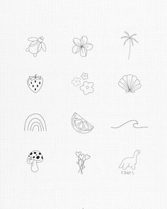 the different types of flowers and plants are drawn on paper