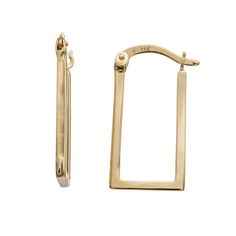 Featuring a polished rectangular-shaped hoop, these fashionable 14k gold earrings showcase your unique sense of style. Featuring a polished rectangular-shaped hoop, these fashionable 14k gold earrings showcase your unique sense of style.  Length: 0.8 in. Backings: fishhook Metal: 14k gold Finish: polished Packaging: boxed Nickel free Size: One Size. Color: Yellow. Gender: unisex. Age Group: adult. Elegant Rectangular Hoop Earrings For Formal Occasions, Classic Gold Square Cut Earrings, Luxury 14k Gold Rectangular Earrings, Elegant Yellow Gold Square Huggie Earrings, Elegant Square Yellow Gold Huggie Earrings, Classic Rectangular Earrings For Everyday, Classic Square Yellow Gold Earrings, Modern Square Yellow Gold Hoop Earrings, Yellow Gold Rectangular Tarnish-resistant Earrings