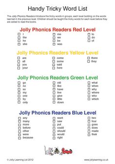 the handy tricky word list for children to use in their homes and school librarys