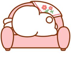 a cartoon cat sitting on a pink couch with flowers in it's back legs