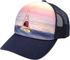 Concept One Spongebob Squarepants Truck Hat, Patrick Star Adjustable Snapback Baseball Cap, Navy Blue, One Size Product Details Package Dimensions : 10.24 x 8.43 x 3.9 inches; 3.17 ounces Item model number : SBMH0014AZ-410 Department : womens Manufacturer : Concept One Country of Origin : China Give the perfect gift to the SpongeBob SquarePants fan in your life with this Screaming Patrick Star adjustable snapback hat. This stylish and distinctive SpongeBob baseball cap depicts a screaming Patrick Star character against a beautiful ocean backdrop on its foam front panel. This adjustable snapback hat is composed of navy blue mesh and foam for a lightweight and durable material for long-lasting comfort while wearing the baseball cap, and features a cotton curved brim with stitching to prevent Spongebob Squarepants Funny, Video Game Pattern, Ocean Backdrop, Truck Hat, Nickelodeon Spongebob, Patrick Star, Star Character, Kids Baseball, Spongebob Squarepants