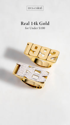 Explore the perfect blend of elegance and affordability with our stunning real 14k gold jewelry, all priced under $100. From unique rings like the '1992' and 'ICE' designs to exquisite necklaces, bracelets, and earrings, our collection is crafted to make a statement without breaking the bank. Whether you're treating yourself or looking for the perfect gift, Tres Colori offers timeless pieces that fit every budget. Discover our full range of jewelry today and elevate your style effortlessly. 14k Gold Ring, Unique Rings, Timeless Pieces, Best Sellers, Crafts To Make, Gold Jewelry, Diamond Cuts