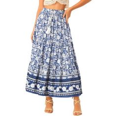 Full of boho charm, this flowy, floral-printed maxi is styled with tassels drawstring waist. This floaty printed skirt makes a great vacation choice. Made from rayon, the piece comes with a maxi length and presents a single-tier styling that reinforces the boho chic feel. Team with flat sandals and a tucked-in relaxed shirt or peasant top. Hippie Floral Print Maxi Skirt For Vacation, Bohemian Flowy Maxi Skirt With Floral Print, Hippie Boho Print Maxi Skirt For Vacation, Vacation Hippie Maxi Skirt With Boho Print, Bohemian Beach Maxi Skirt With Floral Print, Hippie Floral Print Maxi Skirt For The Beach, Bohemian Floral Print Maxi Skirt For Beach, Bohemian Maxi Skirt With Floral Print For Beach, Bohemian Maxi Bottoms With Floral Print