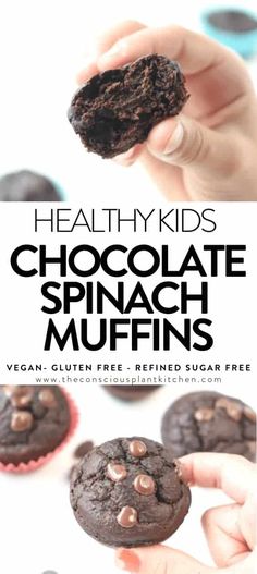 healthy kids chocolate spinach muffins with text overlay