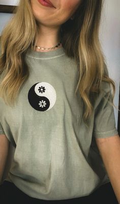 Your new favorite tee just dropped! ☯️✨ Boho Shirt, Embroidered Gifts, Crew Neck Tshirt, Embroidered Tee, Embroidered Crewneck, Boho Shirts, Fitted Tee, Cute Sweatshirts, Embroidered Clothes