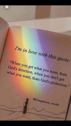 an open book with a rainbow in the background and a quote on it that says, i'm in love with this grove when you get what you want