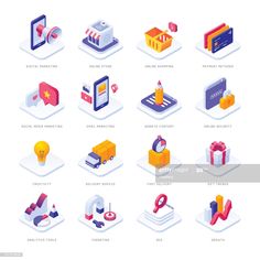 the icons for different types of business and office items, such as gift boxes, keys,