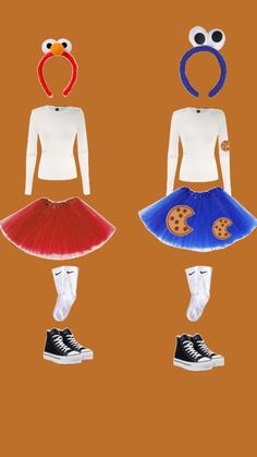 three children's outfits with cookie cookies on them, one in white and the other in red