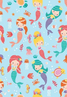 the little mermaids are swimming in the water