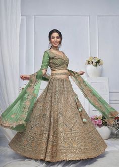 #MultiEmbroiderylehengacholi #greenehengacholi #lehengaholi #Bridemaidslehengacholi #Weddinglehengacholi #sangeetlehengaholi #organzasilk  #lehengas #musicnightlehenga #bridelehenga #bridesmaid #Bridallehenga #aestheticlehengacholi  #multiemboidery #weddingleehngacholi #greenaestheticlehenga #bollywoodlehengacholi #bridallehenga #netlehengacholi #variyavlehengas #weddinglehenga #netlehenga Indian Wedding Looks, Green Wedding Lehenga, Heavy Bridal Lehenga, Wedding Lehenga Choli, Bridesmaid Lehenga, Net Embroidery, Stitched Lehenga, Green Lehenga, Designer Kurti