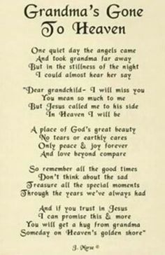 grandma's gone to heaven poem framed in black and white frame with red border