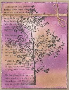 a purple card with a tree on it