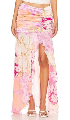 Find MAJORELLE Tatiana Skirt In Medallion In Pink on Editorialist. MAJORELLE Tatiana Skirt in Medallion in Pink. - size S (also in L, M, XL, XS, XXS) MAJORELLE Tatiana Skirt in Medallion in Pink. - size S (also in L, M, XL, XS, XXS) Shell: 100% polyester contrasi:100% polyester Lining 100% polyester . Made in China. Hand wash. Partially lined. Hidden back zipper closure. Lightweight chiffon fabric with gathered waist. Waist to shortest hem measures approx 16 and to longest hem approx 42 in length. MALR-WQ260. ACQ621 S24. Majorelle is a romantic escape driven by a sense of wanderlust and effortless feminine appeal. Based in Los Angeles, the label is girly, flirty, vintage and romantic, perfectly blending elegant dressing for the luxe dreamer who loves to travel the world. Elegant Dressing, Skirt Design, Chiffon Fabric, Elegant Dresses, Mid Length, Fashion Inspo Outfits, Pink Ladies, Summer Outfits, Summer Fashion