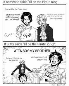 two comics with one saying, if someone said i'll be the pirate king