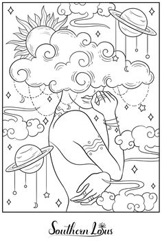 the sun and planets are depicted in this coloring page for children's art work