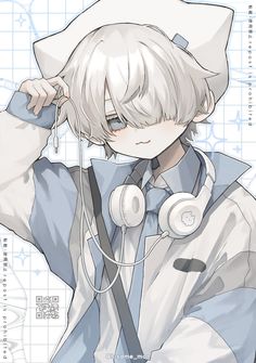 an anime character with headphones on