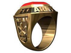 a gold ring with the word army engraved on it's center and two red sides