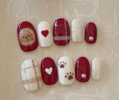 Winter Style Nails, Cute Nail Drawings, Korean Holiday Nails, Classy Red Nails Design, Cute Short Nails Christmas, Korean Nail Art Christmas, Korean Winter Nails, Nail Noel Christmas, Christmas Nail Art Red