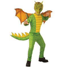 a man in a green dragon costume is standing with his arms out and hands on his hips