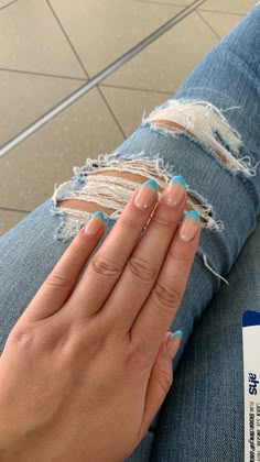 Acrylic Nails That Make You Look Tan, Summer Frenchies Nails, Preppy French Tip Nails Almond, Cute Tips Nails, Sky Blue Nails French Tip, Nail Inspiration Back To School, Short Almond French Tip Nails Color, Cruise Nail Ideas Simple, French Tip Acrylic Nails Blue