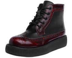 BURGUNDY RUB OFF WINGTIP BOOT. Black Brogue Lace-up Ankle Boots, Black Ankle Lace-up Boots With Brogue Detailing, Black Brogue Ankle Boots, Black Lace-up Boots With Brogue Detailing, Black Wingtip Boots With Rubber Heel Cap, Black High-top Brogue Boots, Gothic Leather Lace-up Boots With Lug Sole, Tuk Boots, Creeper Boots