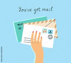 a hand holding envelopes with the words you've got mail