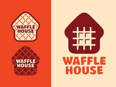 the waffle house logo is shown in three different colors