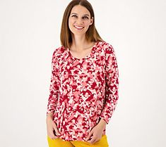 Throw on this top whenever you need a pop of print in your day -- whether you're heading to the office or to the coffee shop with friends. Style it with wide-leg denim and leather booties for an on-trend vibe. From Anybody® Lounge and Sleepwear. Friends Style, Wide Leg Denim, The Coffee, Leather Booties, Long Sleeve Top, The Office, Coffee Shop, Lush, Floral Tops