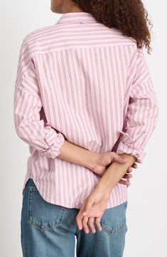 From laid-back office days to weekend hangouts, this cotton button-up shirt is the one to wear for casual-smart style. 28" length (size Medium) Front button closure Spread collar Long sleeves with button cuffs Chest patch pocket 100% cotton Machine wash, line dry Imported Everyday Cotton Blouse With Roll-up Sleeves, Unstructured Button-up Tops With Roll-up Sleeves, Casual Shirt With Shirttail Hem For Work, Casual Shirt With Roll-up Sleeves And Shirttail Hem, Cotton Blouse With Roll-up Sleeves For Everyday, Casual Cotton Blouse With Roll-up Sleeves, Casual Cotton Blouse With Spread Collar, Alex Mill, Pink Stripes