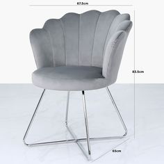 an image of a grey chair with measurements