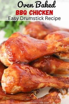 oven baked bbq chicken drumstick recipe on a white plate