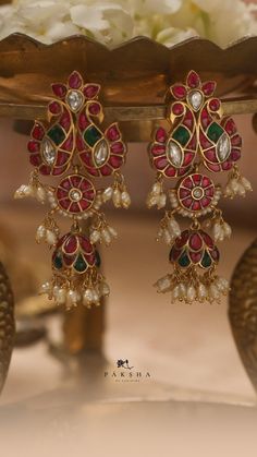 paksha barkha kempu silver earrings Secret Gardens, Pearl Cluster, Floral Patterns, Semi Precious, Silver Earrings, 925 Silver, Floral Pattern, Rice, Gems