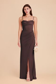 a bridesmaid in a brown dress