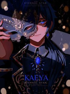 an anime character holding a mask in front of his face with the caption kabya eternal star