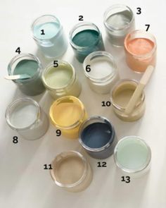 the different colors of paint are shown in this image, with numbers on each side