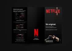 a black and red brochure with the netflix logo on it's side